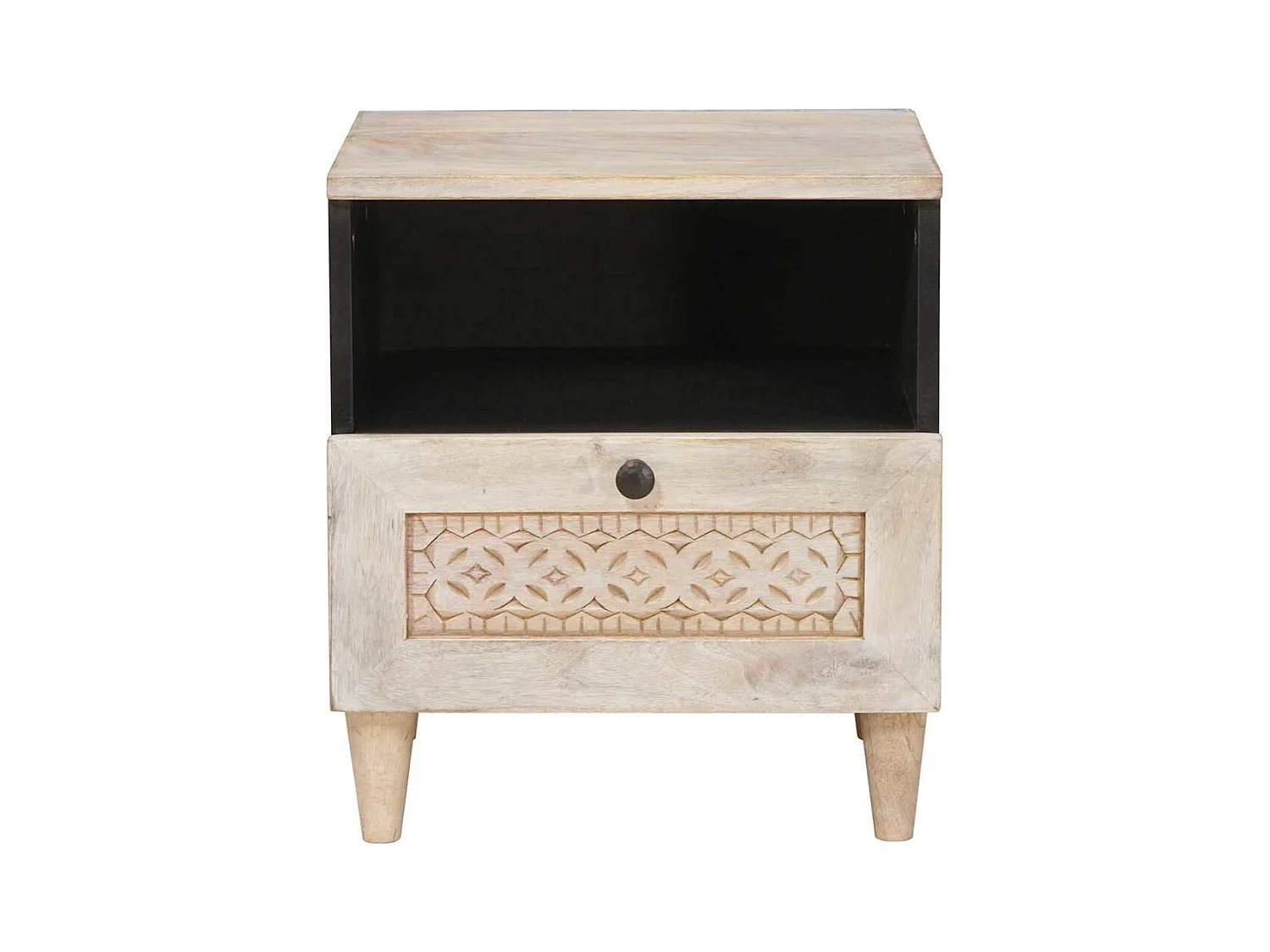 Table de chevet Beige 40 x 33 x 46 cm bois de manguier massif