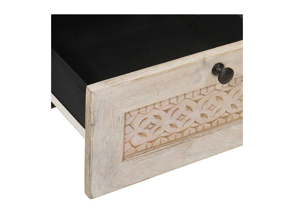 Table de chevet Beige 40 x 33 x 46 cm bois de manguier massif