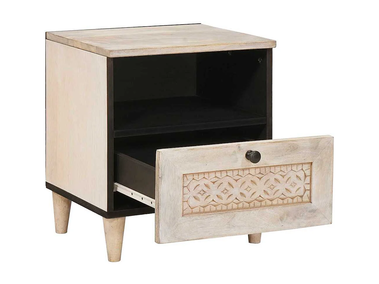 Beige nachtkastje 40 x 33 x 46 cm massief mangohout