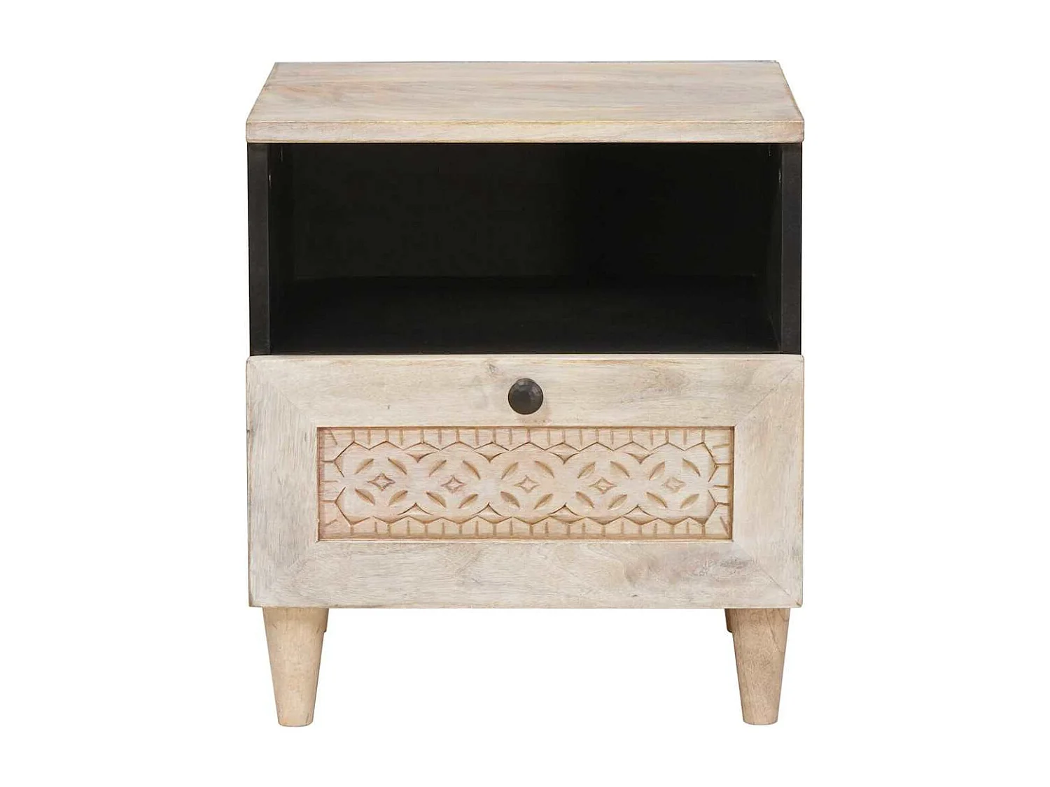 Beige nachtkastje 40 x 33 x 46 cm massief mangohout