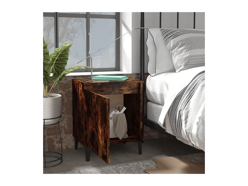 Comodini con gambe in metallo rovere fumé 40x30x50 cm
