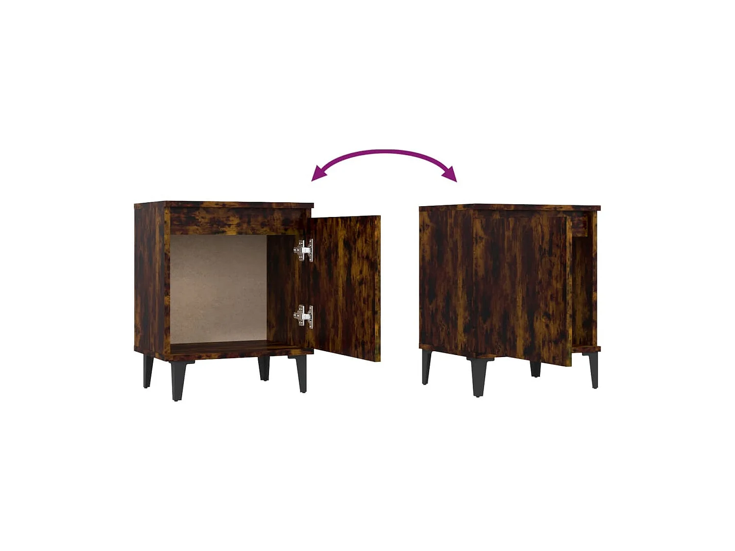 Tables de chevet avec pieds en métal chêne fumé 40x30x50 cm