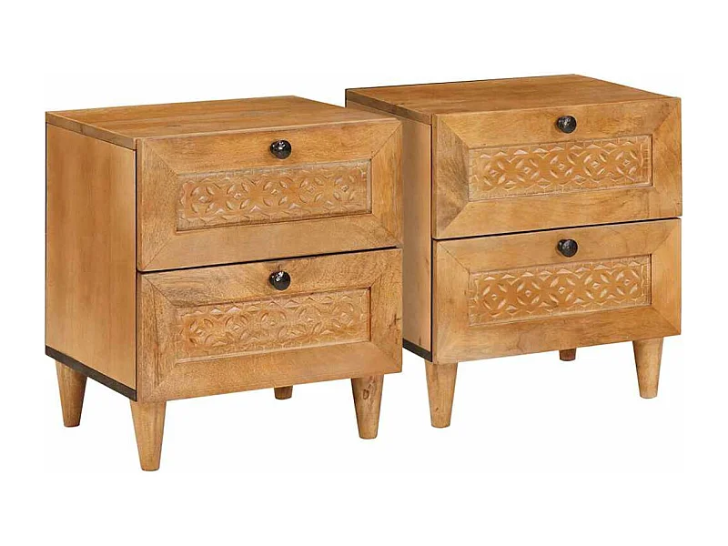 Mesita de noche con cajón 2 uds Marrón claro 40 x 33 x 46 cm