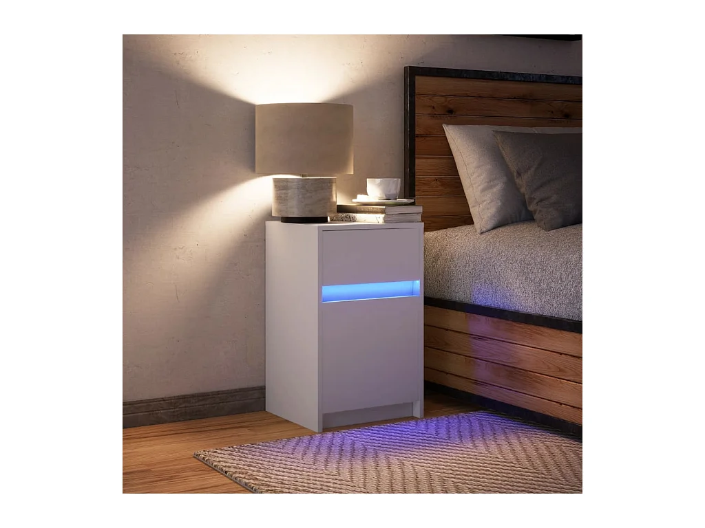 Nachtkastje met ledverlichting, wit bewerkt hout