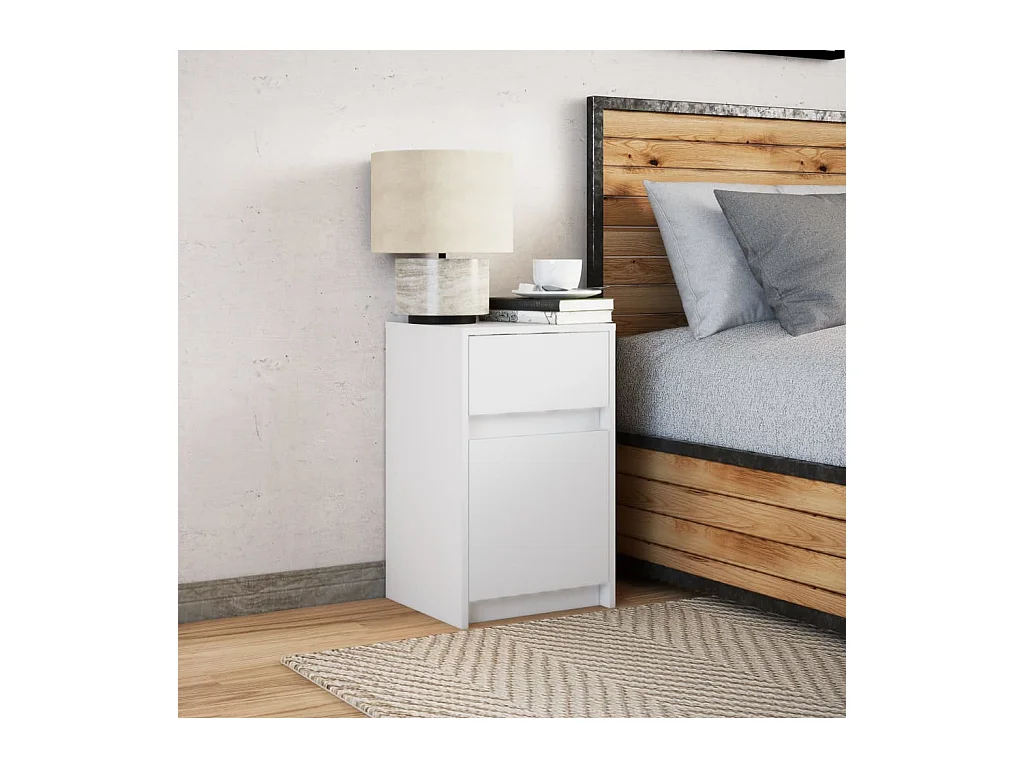 Nachtkastje met ledverlichting, wit bewerkt hout