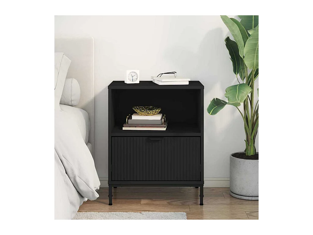 Mesita de noche Negra 49 x 36 x 61 cm Madera de ingeniería