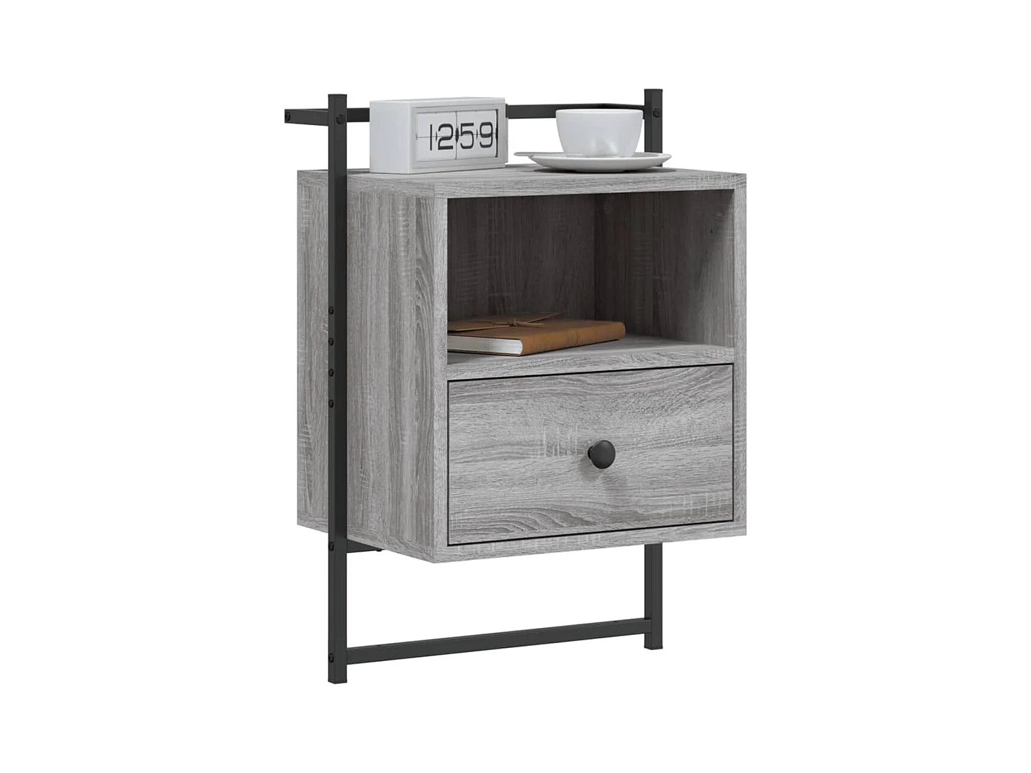 Comodino da parete grigio Sonoma 40x30x61cm in legno ingegnerizzato