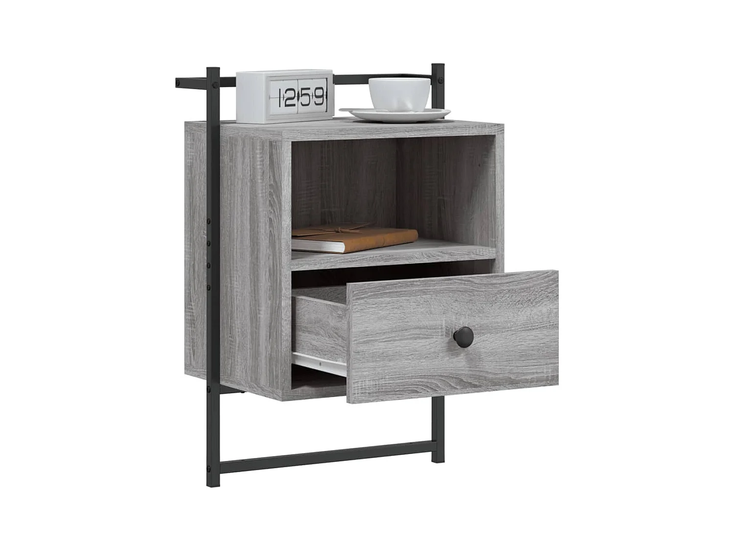 Comodino da parete grigio Sonoma 40x30x61cm in legno ingegnerizzato