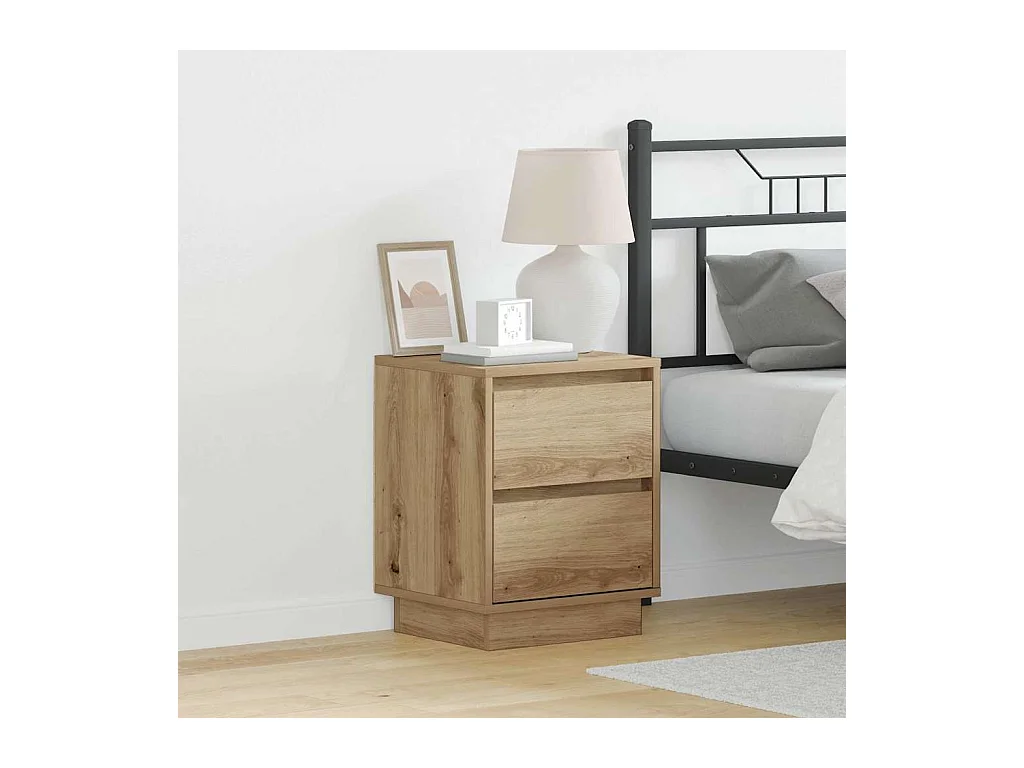Comodino con cassetto in rovere lavorato a mano 39 x 34,5 x 50 cm