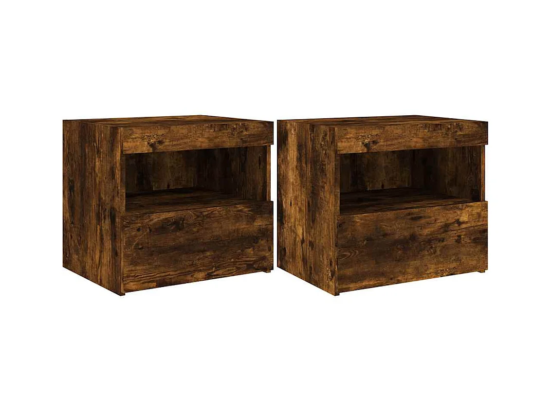 Mesitas de noche con luces LED 2 piezas roble ahumado 50x40x45 cm