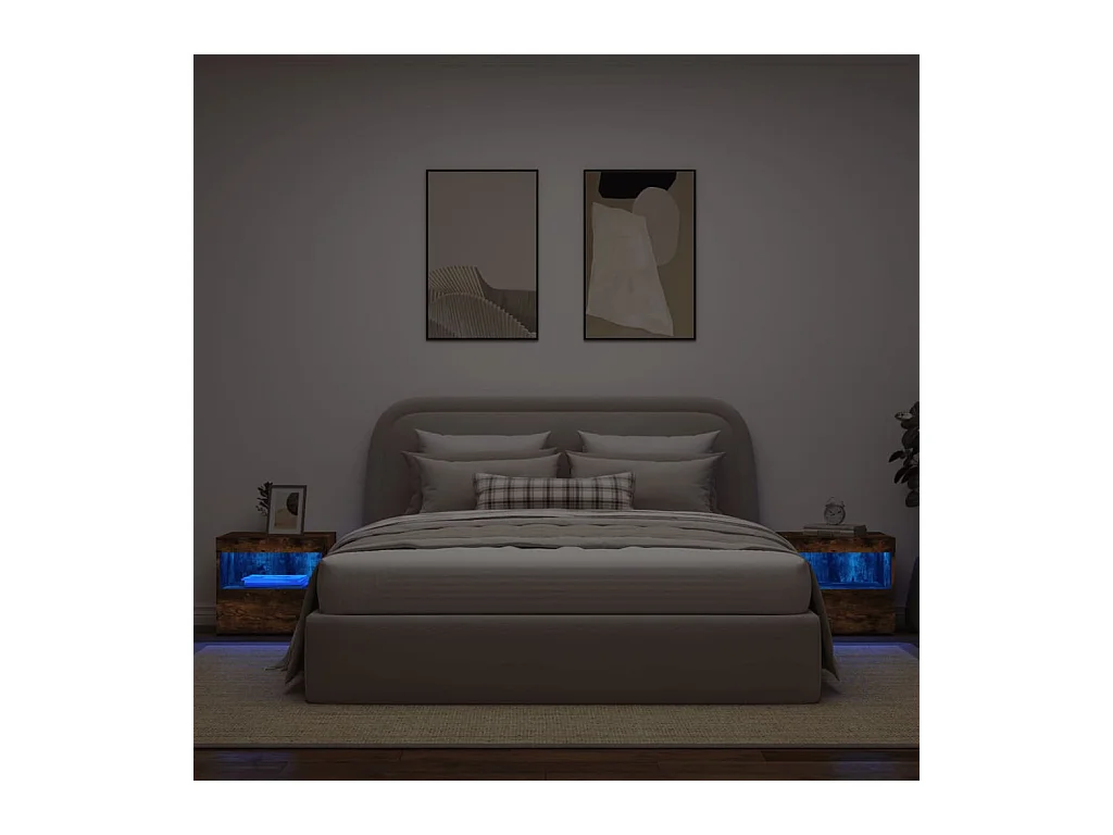 Mesitas de noche con luces LED 2 piezas roble ahumado 50x40x45 cm