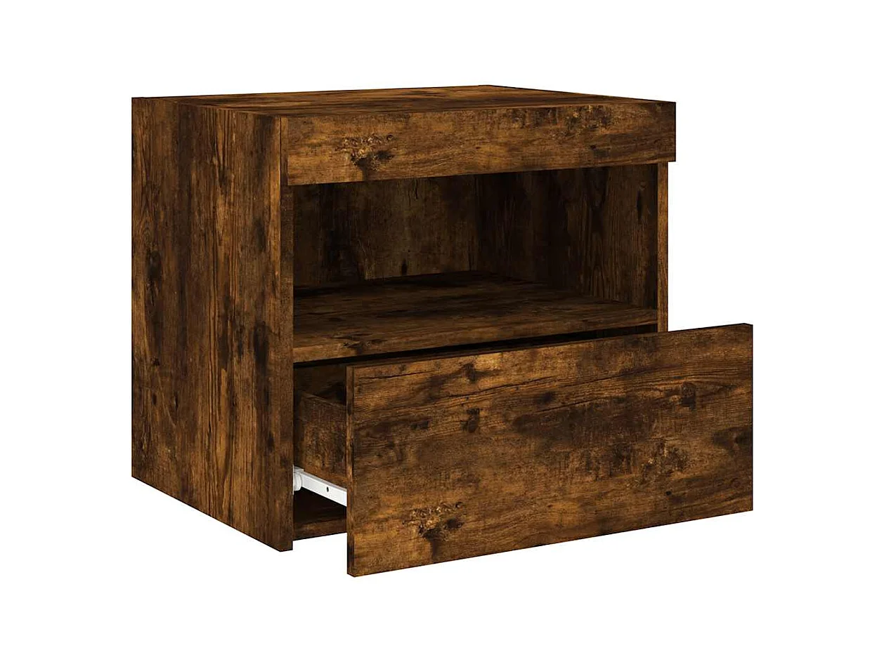 Mesitas de noche con luces LED 2 piezas roble ahumado 50x40x45 cm
