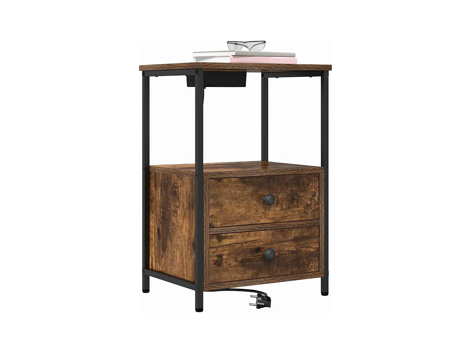 Mesita de noche con estación de carga 2 piezas Roble ahumado