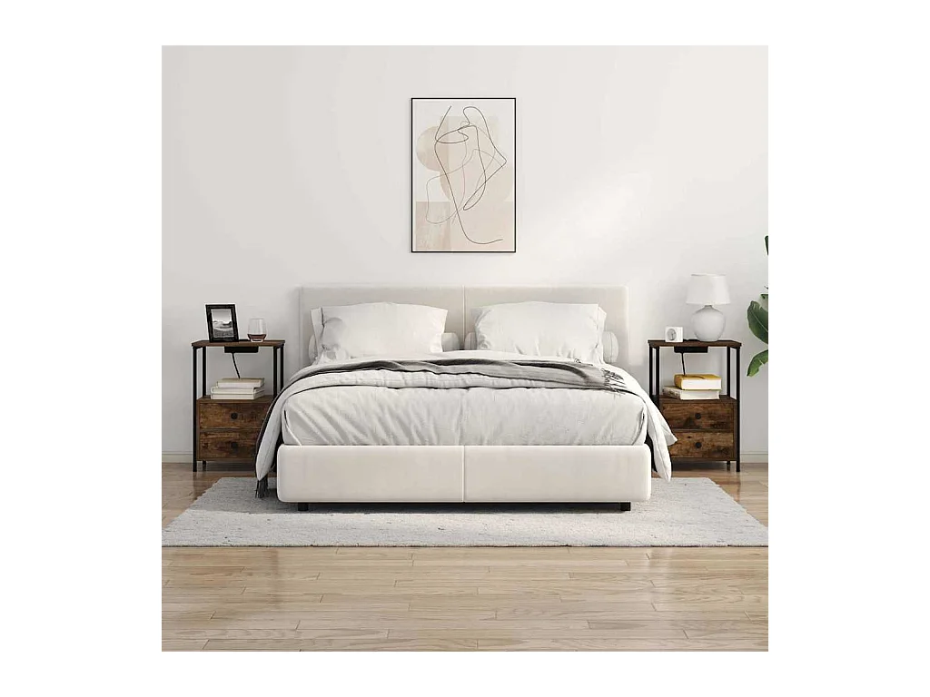 Mesita de noche con estación de carga 2 piezas Roble ahumado