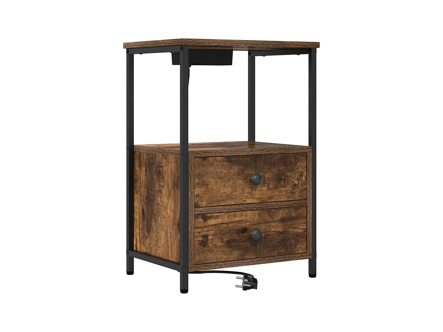 Mesita de noche con estación de carga 2 piezas Roble ahumado