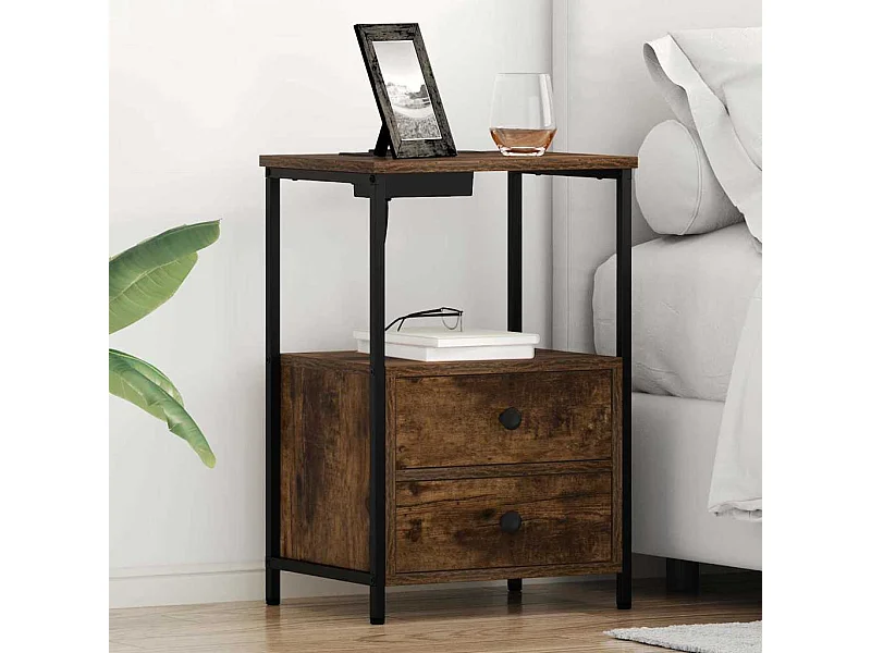 Table de nuit avec station de chargement 2 pcs Chêne fumé