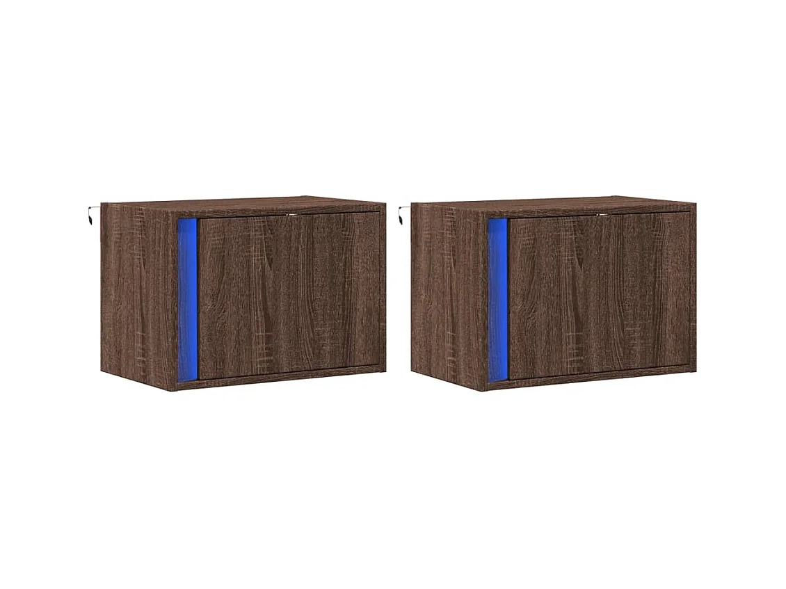 Comodini da parete con luci LED 2 pezzi rovere marrone
