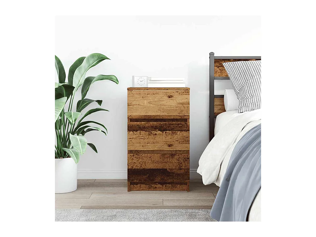 Nachtkastje met 3 lades, oud hout, 39x35x65 cm