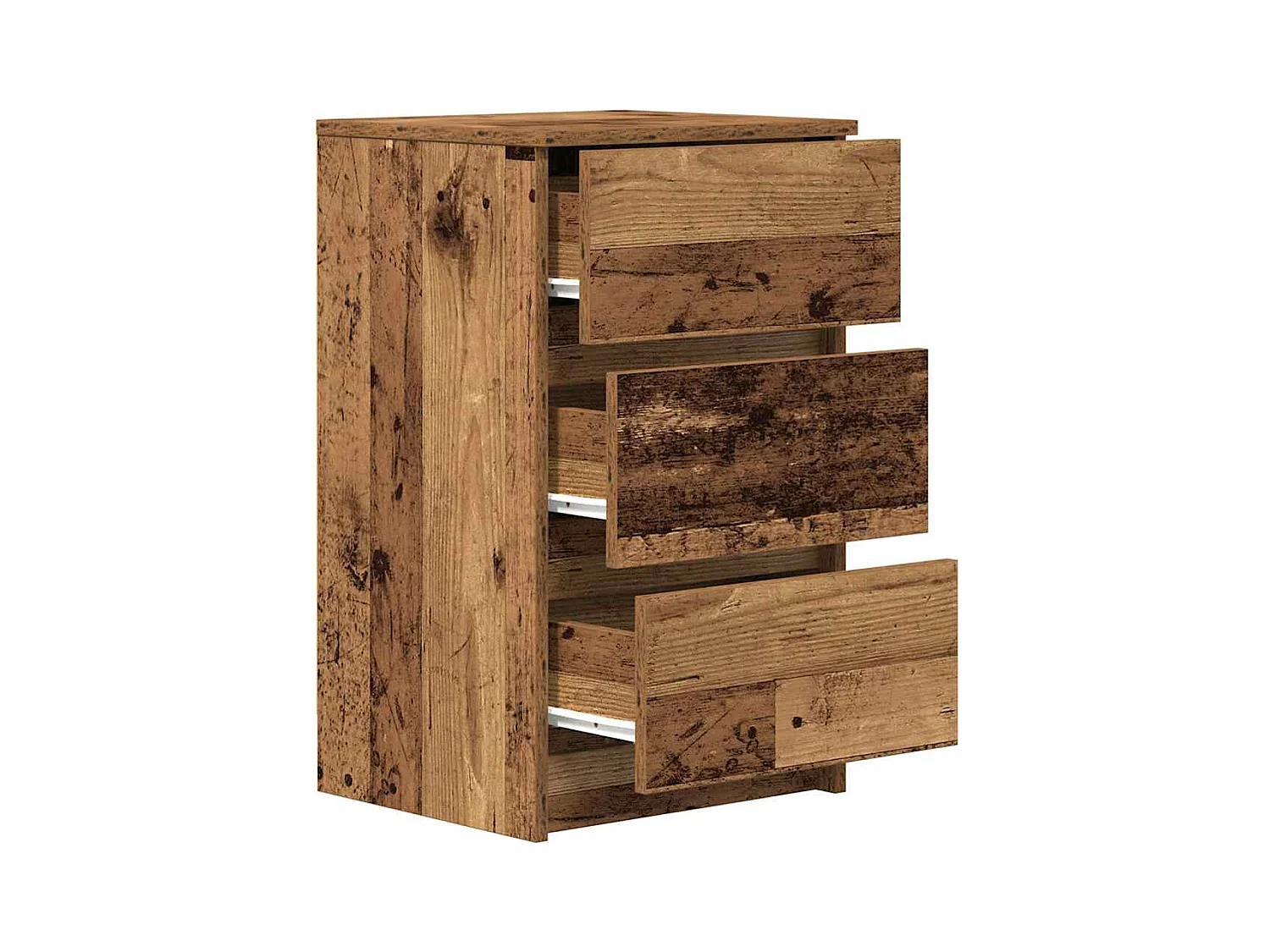 Nachtkastje met 3 lades, oud hout, 39x35x65 cm