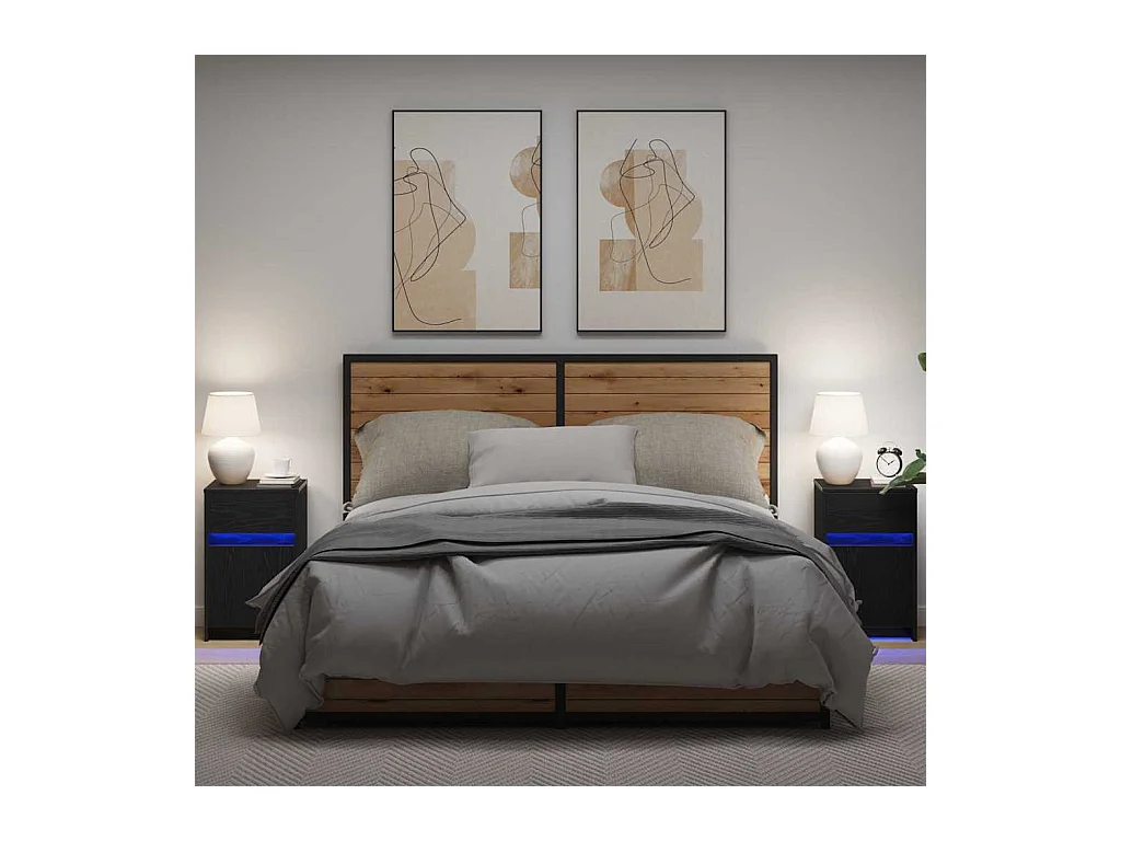 Comodino LED 2 pezzi Rovere Nero 38 x 34 x 61 cm