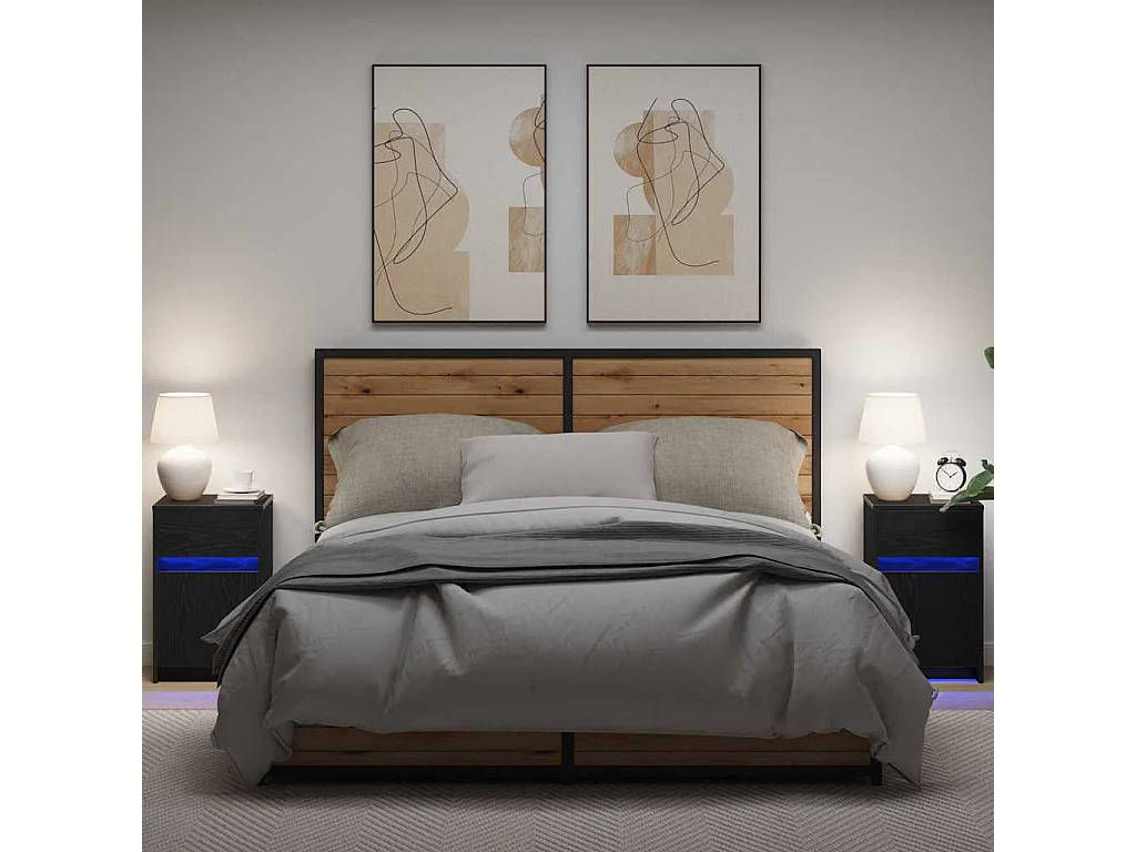 Armoire de chevet LED 2 pcs Chêne noir 38 x 34 x 61 cm