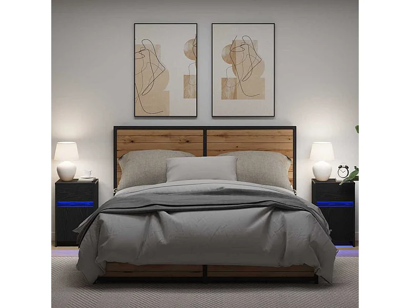 Armoire de chevet LED 2 pcs Chêne noir 38 x 34 x 61 cm