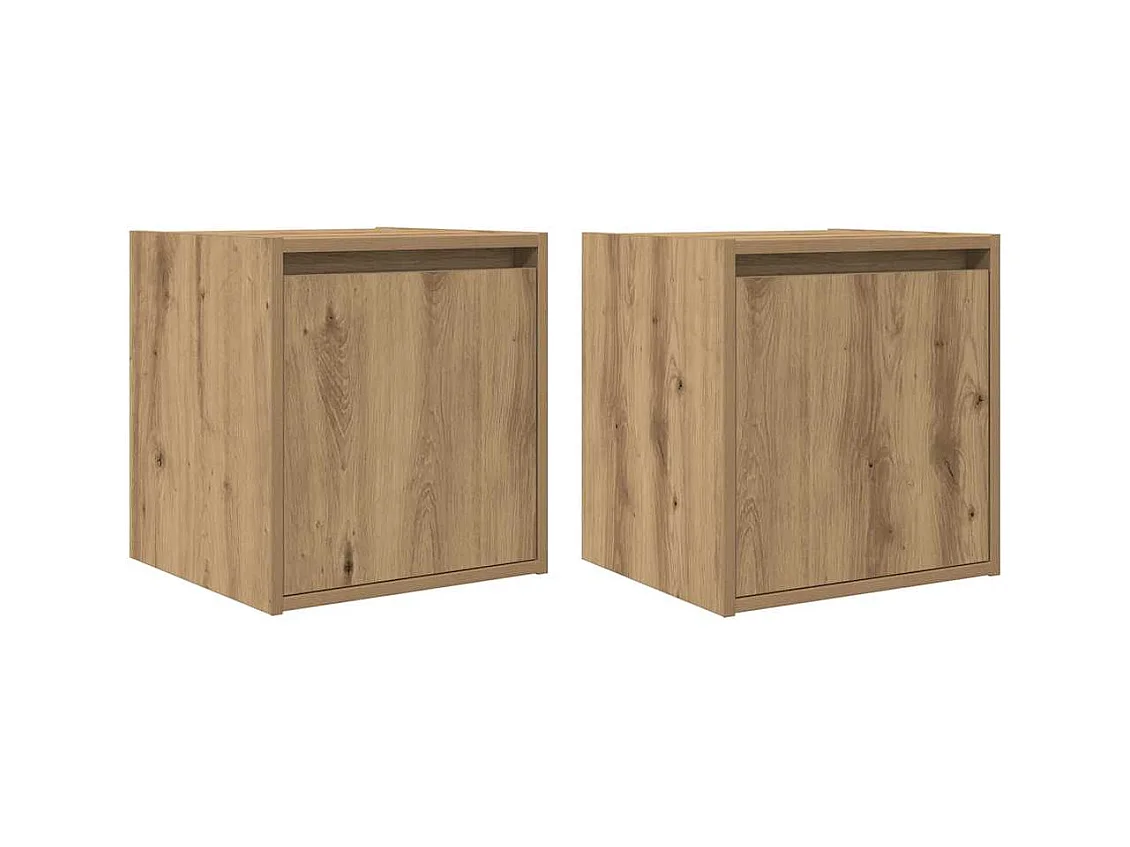 Comodini da parete 2 pezzi in rovere artigianale 38x34x40 cm