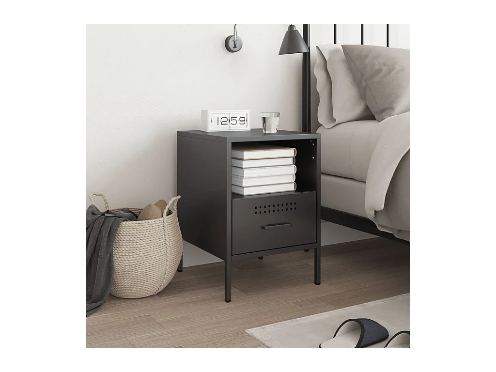 Mesita de noche negra 36x39x50,5 cm acero