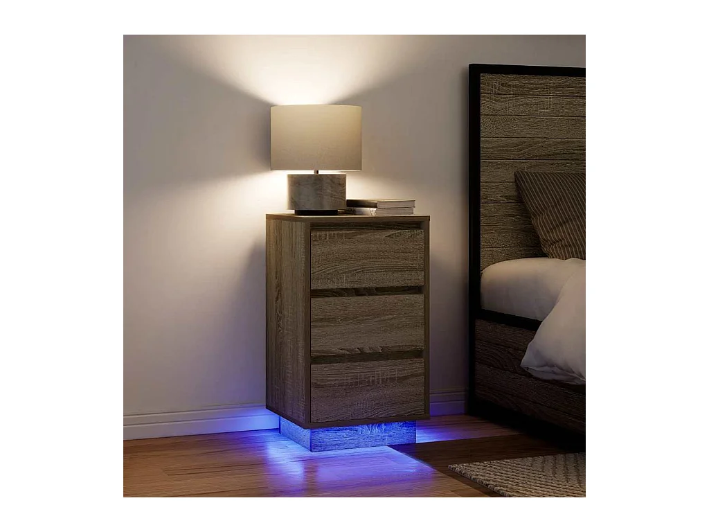Comodino con luci LED Rovere Sonoma 38x34x65 cm