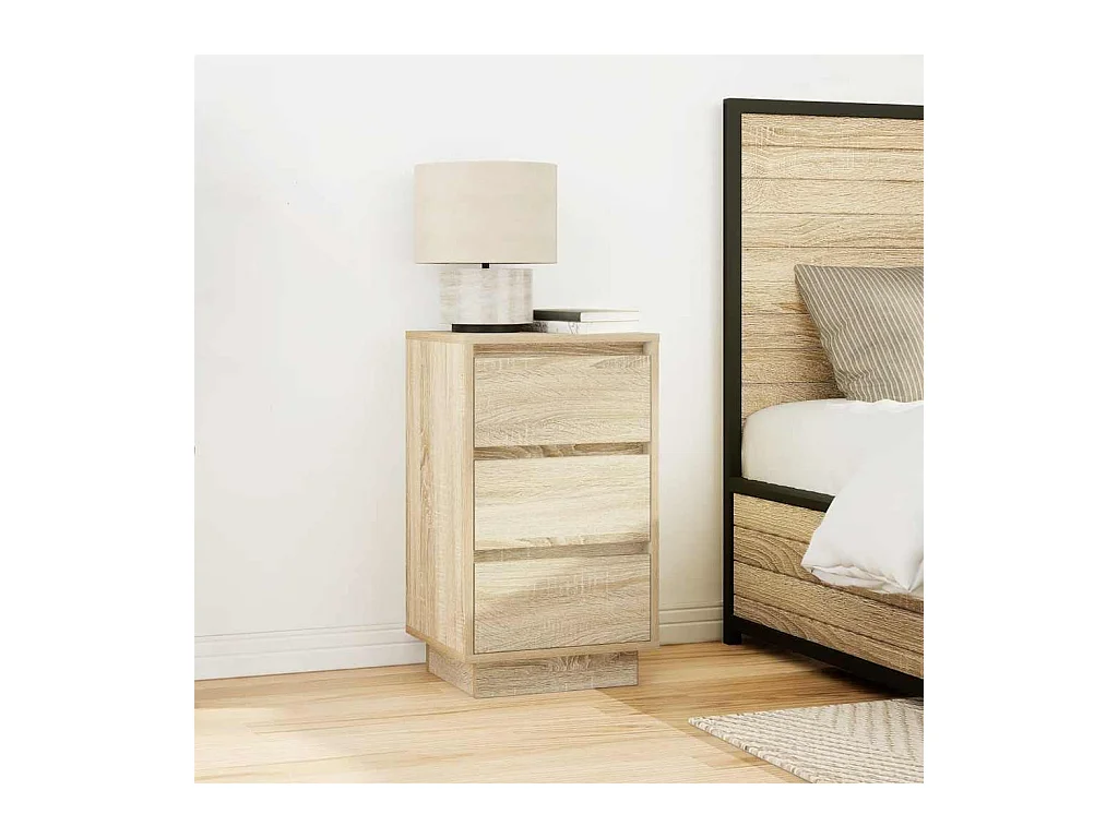 Comodino con luci LED Rovere Sonoma 38x34x65 cm