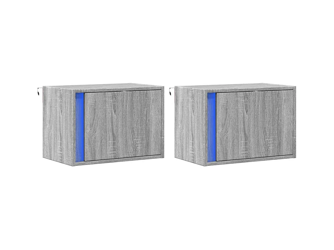 Mesitas de noche de pared con luces LED 2 piezas gris sonoma