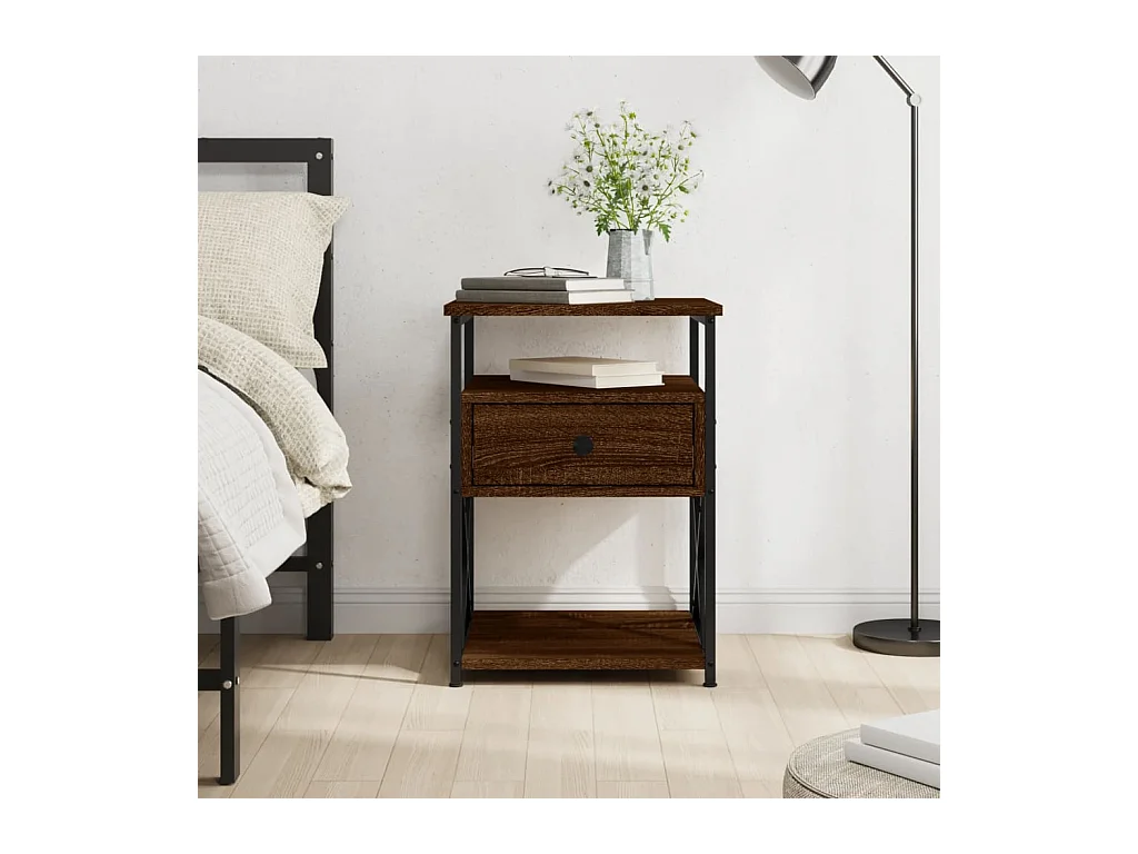 Mesita de noche roble marrón 40x42x55 cm madera de ingeniería