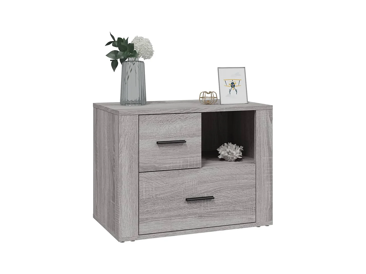 Comodino Sonoma Grey 60x36x45 cm in legno ingegnerizzato