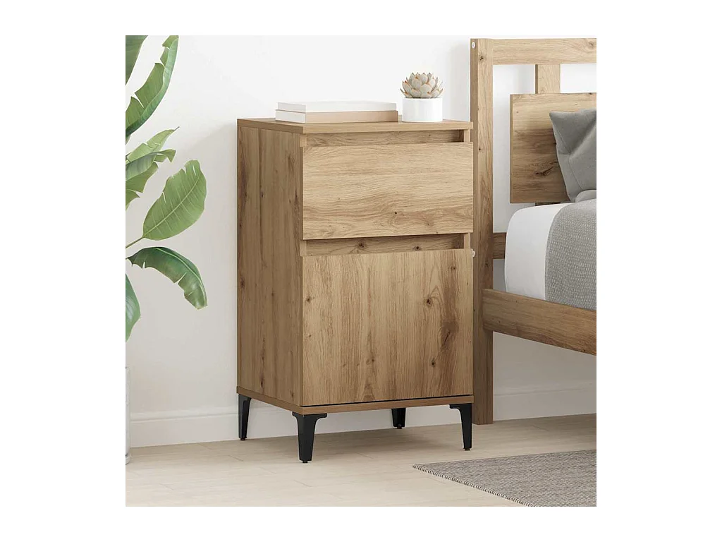 Cabinet de chevet avec tiroir chêne artisanal 40 x 35 x 70 cm