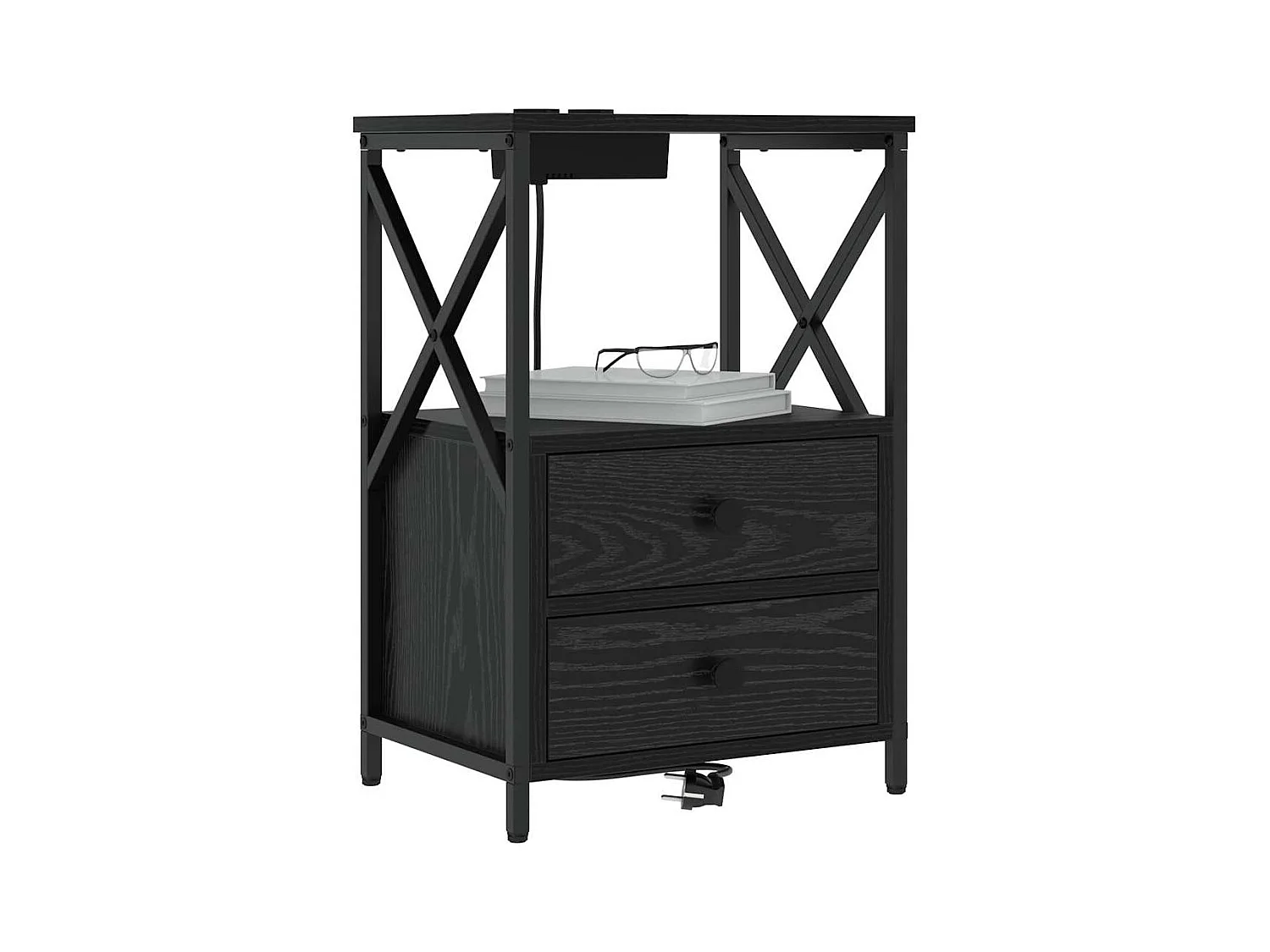 Mesita de noche con estación de carga y cajón en roble negro