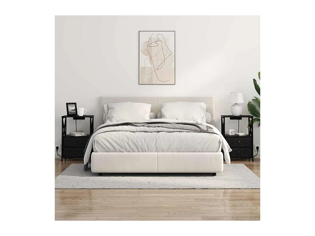 Mesita de noche con estación de carga y cajón en roble negro