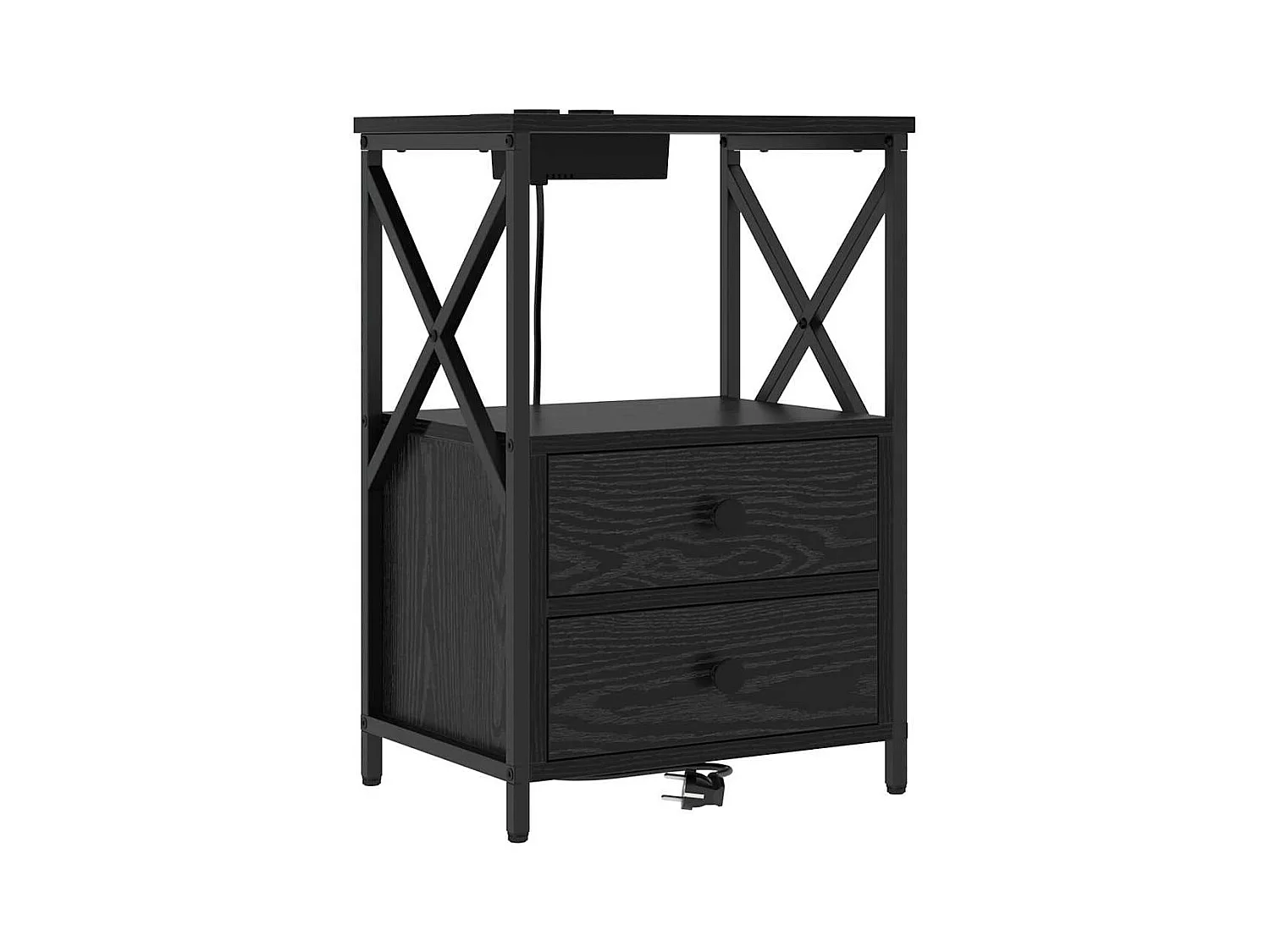 Table de nuit avec station de chargement avec tiroir Chêne noir