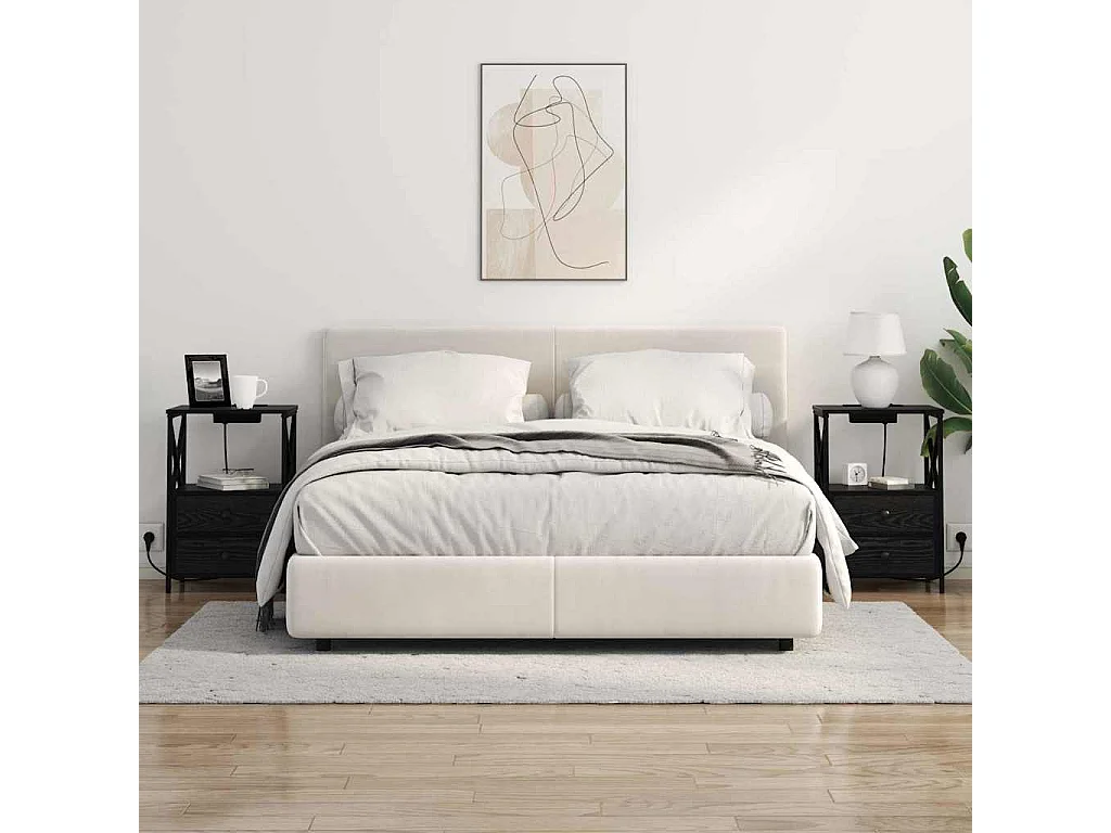 Table de nuit avec station de chargement avec tiroir Chêne noir