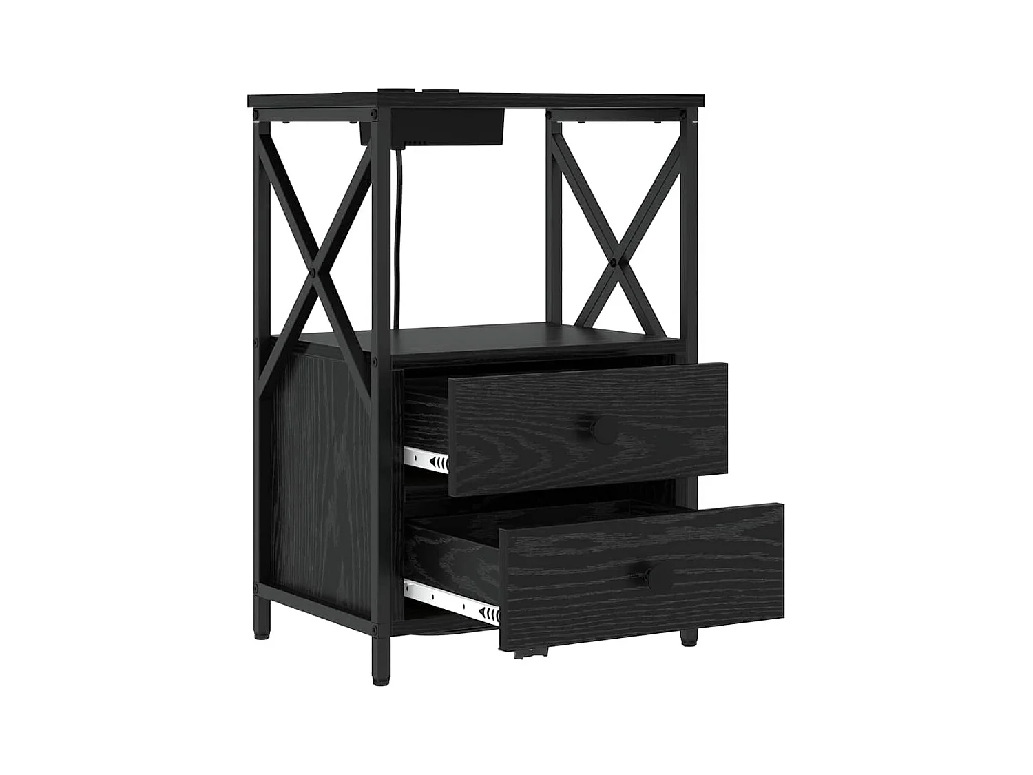 Table de nuit avec station de chargement avec tiroir Chêne noir