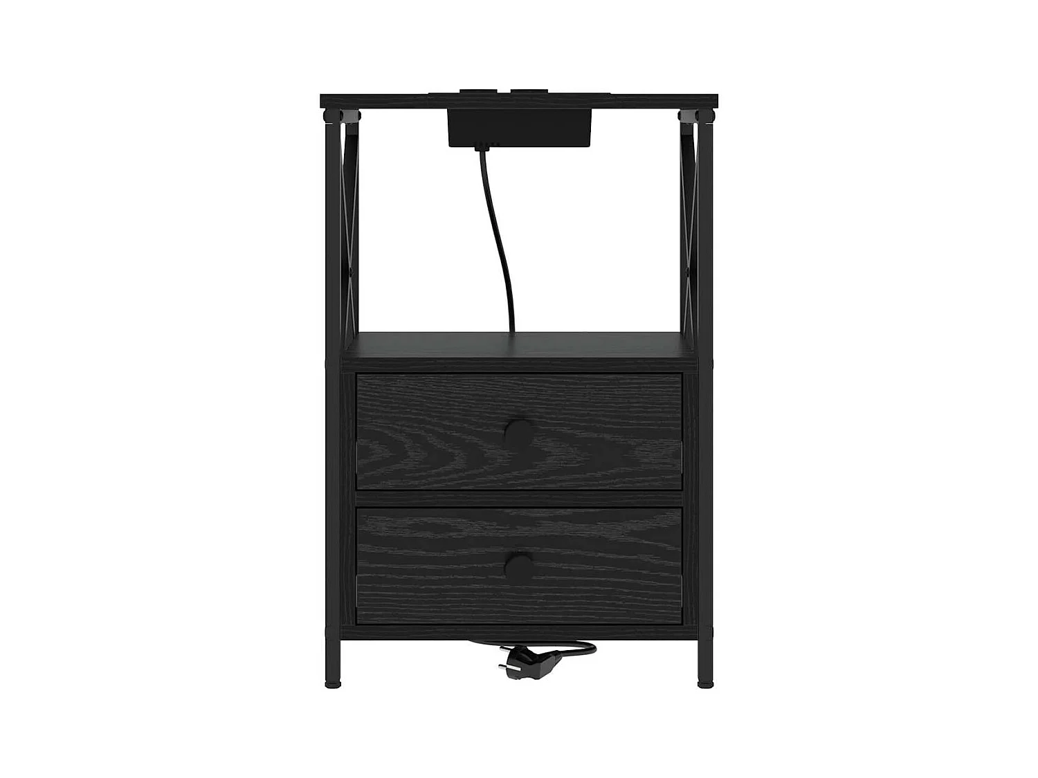 Table de nuit avec station de chargement avec tiroir Chêne noir