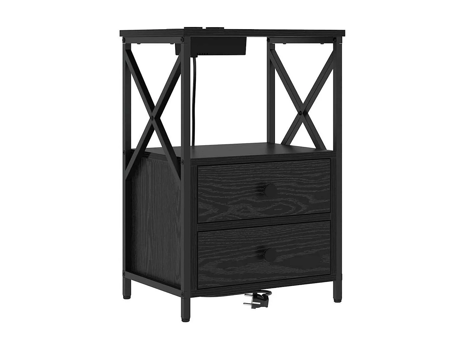 Table de nuit avec station de chargement avec tiroir Chêne noir