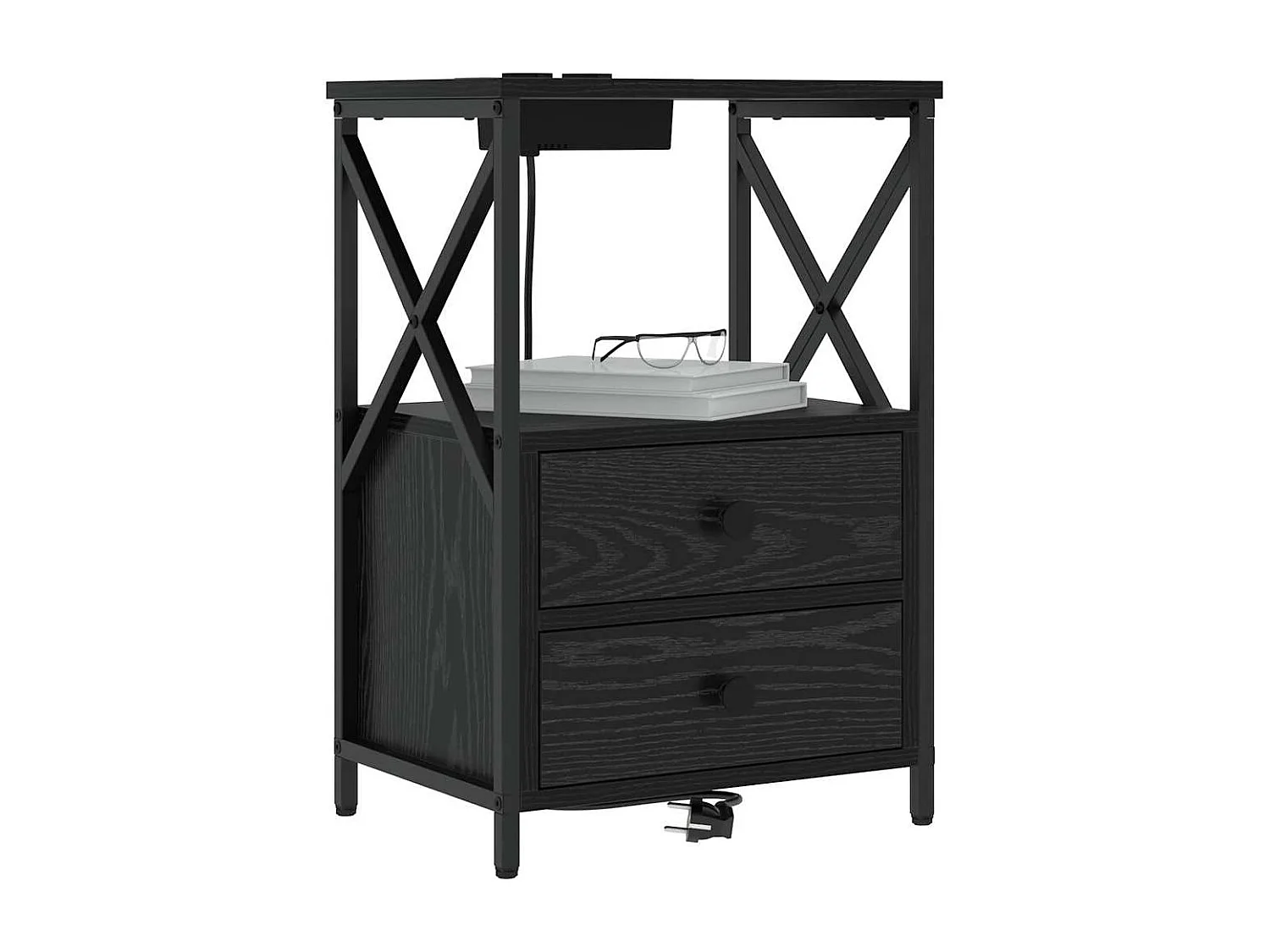 Table de nuit avec station de chargement avec tiroir Chêne noir