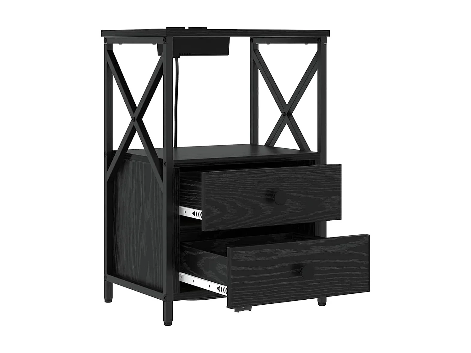 Table de nuit avec station de chargement avec tiroir Chêne noir