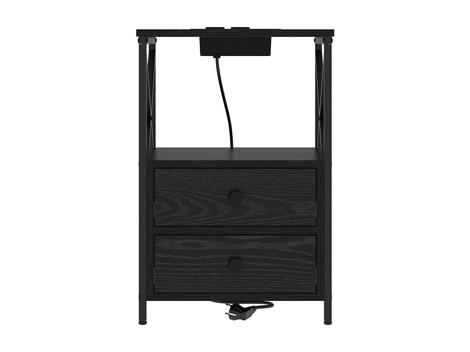 Table de nuit avec station de chargement avec tiroir Chêne noir