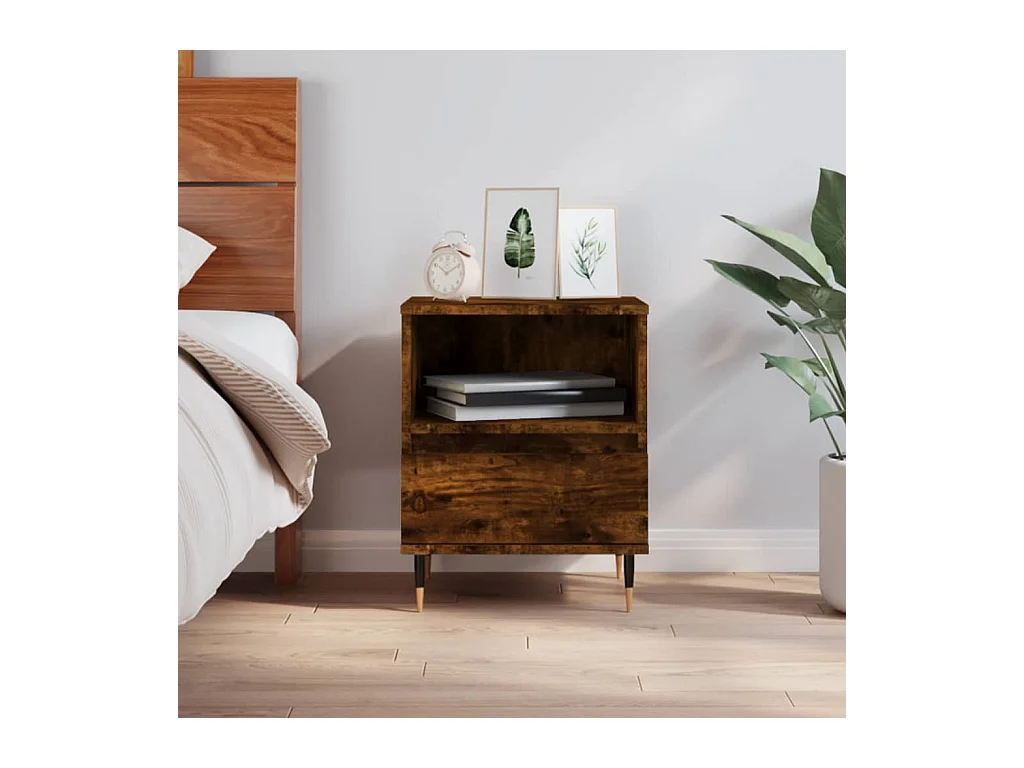 Table de chevet chêne fumé 40x35x50 cm bois d’ingénierie
