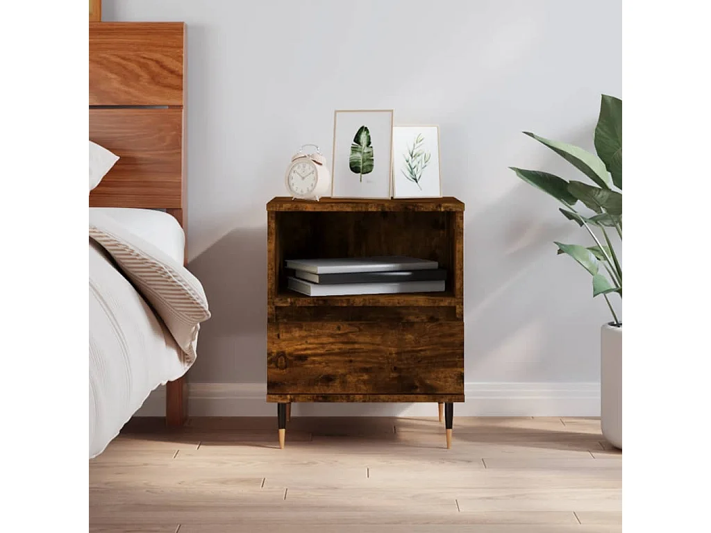 Table de chevet chêne fumé 40x35x50 cm bois d’ingénierie