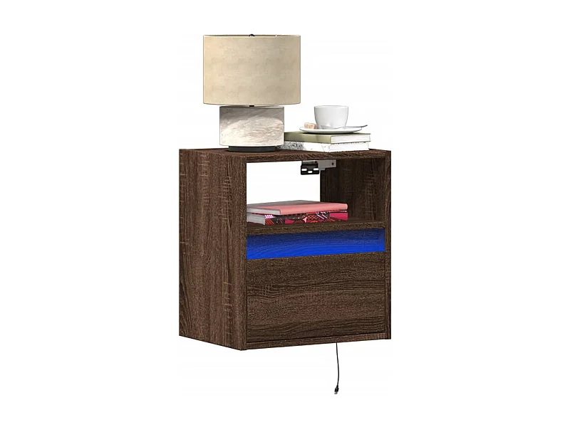 Comodini da parete con luci LED 2 pezzi rovere marrone