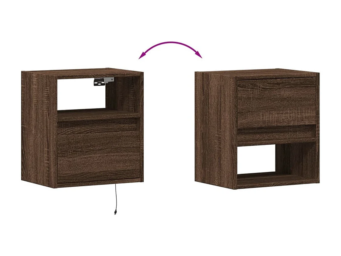 Comodini da parete con luci LED 2 pezzi rovere marrone