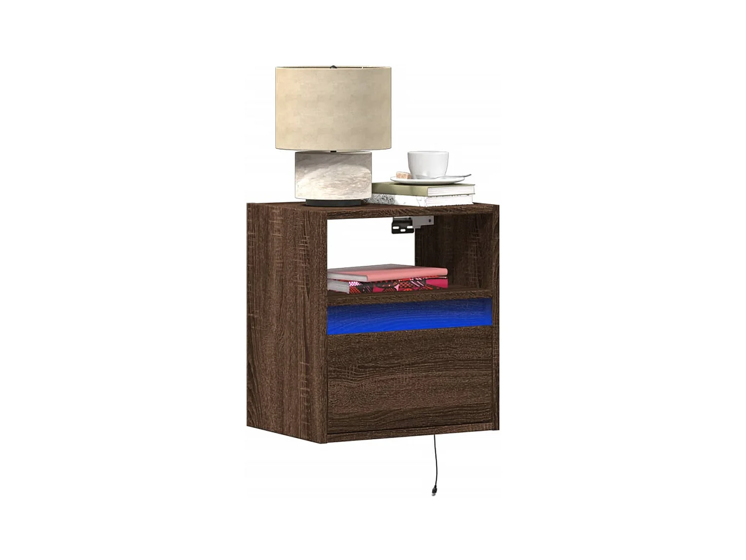 Tables de chevet murales avec lumières LED 2 pcs chêne marron