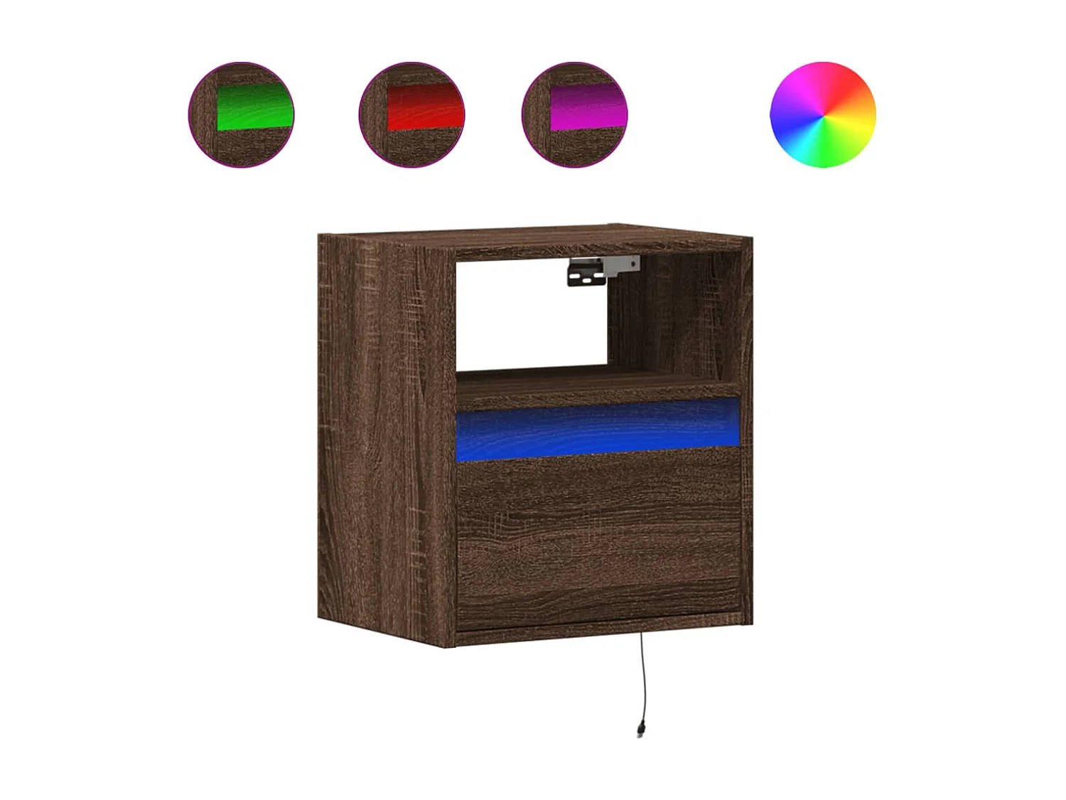 Tables de chevet murales avec lumières LED 2 pcs chêne marron